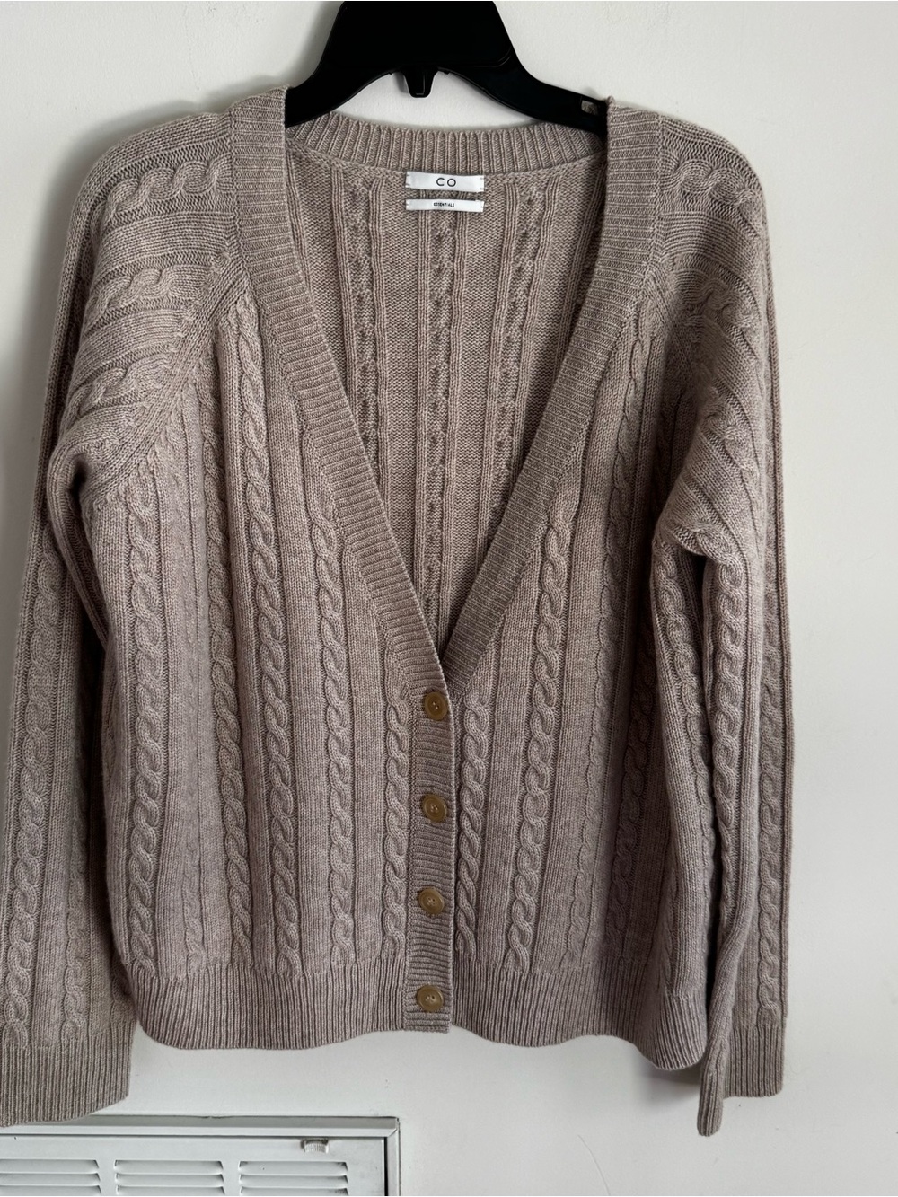 CO essentials 100% cashmere cableknit button front cardigan
